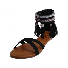 W7102L-B - Wholesale Women's "Easy USA" Criss Cross Tassels Sandals (*Black Color)
